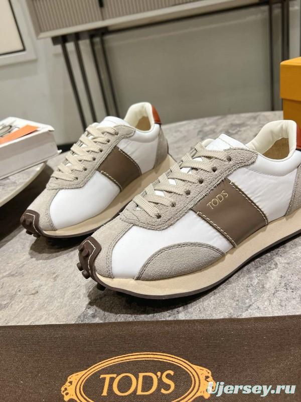 2025 Women TOD'S White Beige Suede Nylon Sneaker KFY00330