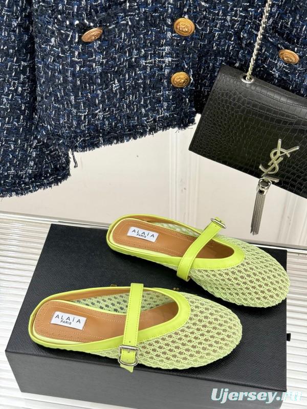 2025 Slippers Unisex AlAIA Light Green Mesh Leather Flat Customize