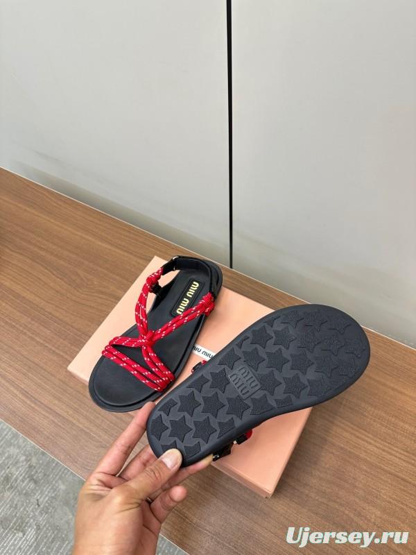 2025 Women Miu Miu Red Rope Leather Sandals LY