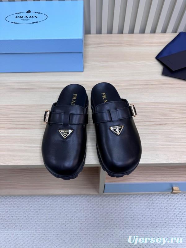 2025 Slippers Prada Black Leather Slippers