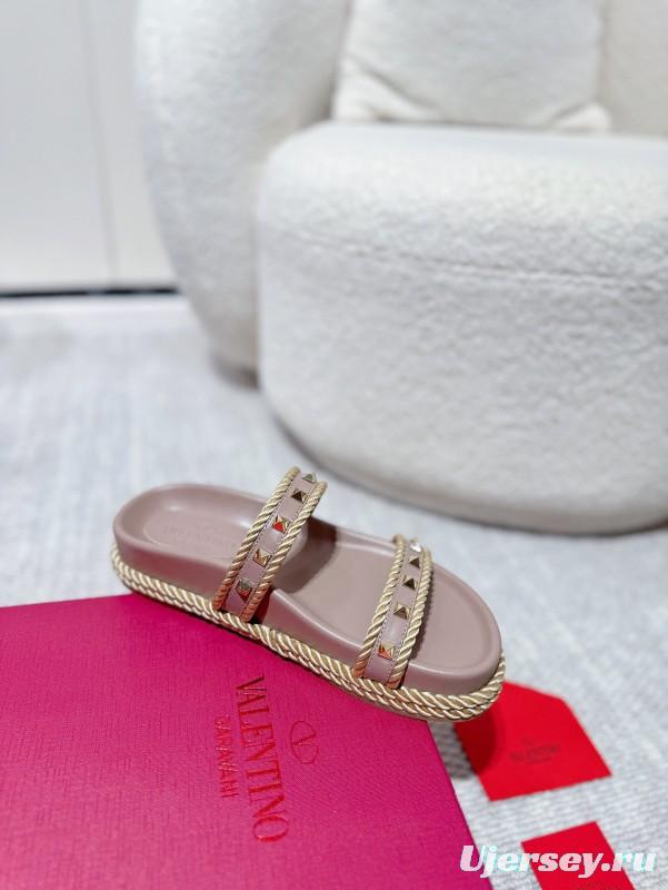 2025 Women Valentino Beige Leather Slippers