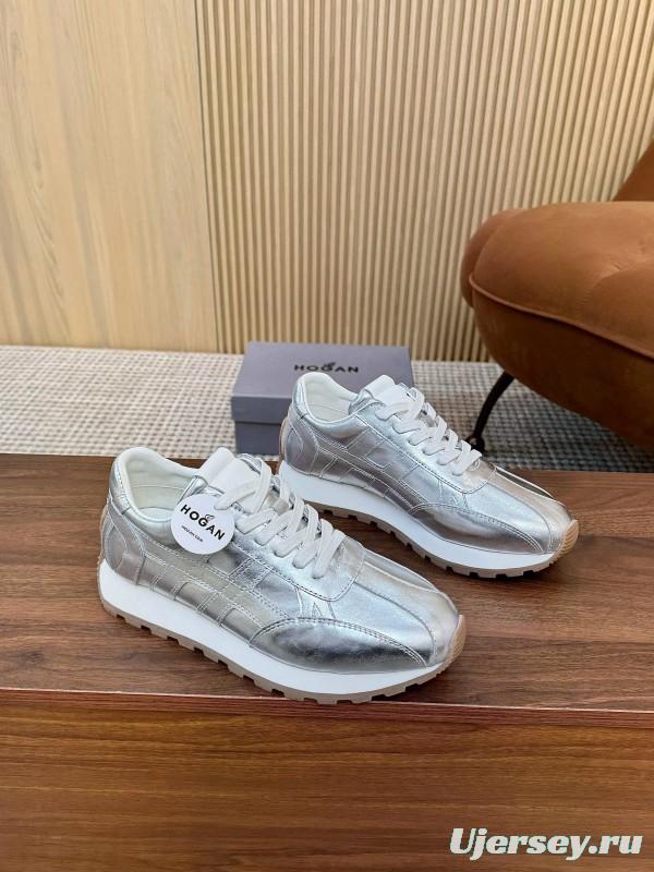 2025 Unisex HOGAN Silver Leather Sneakers