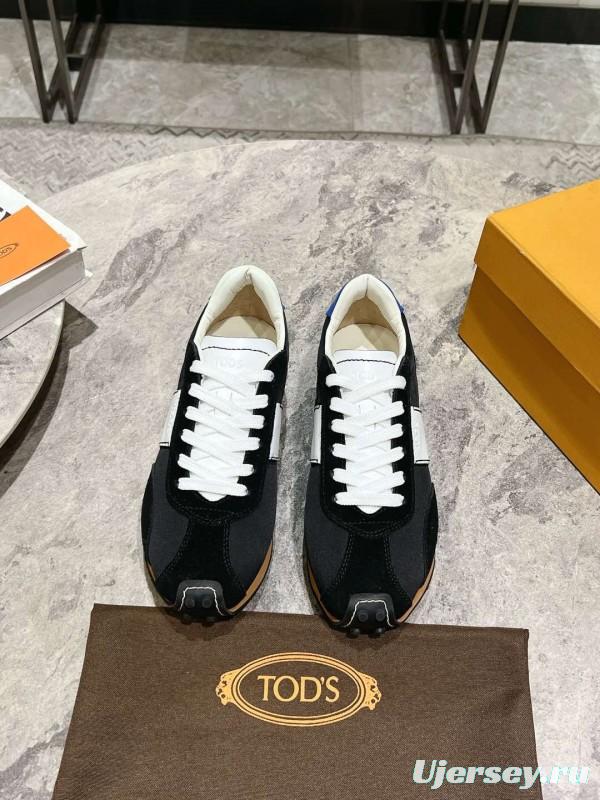 2025 Women TOD'S Black White Nylon Calfskin Sneakers
