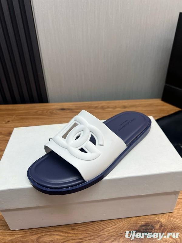 2025 Slippers Dolce & Gabbana White Navy Rubber Slippers