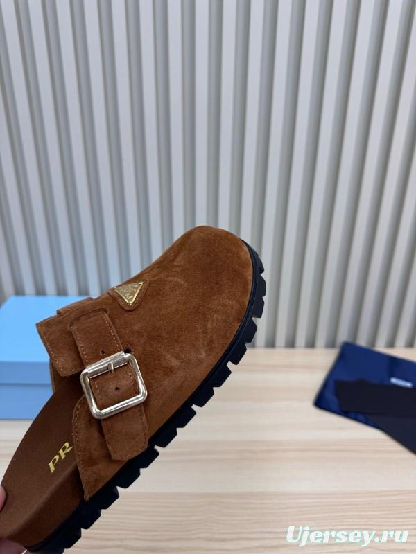 2025 Slippers Prada Brown Suede Slippers LY00280
