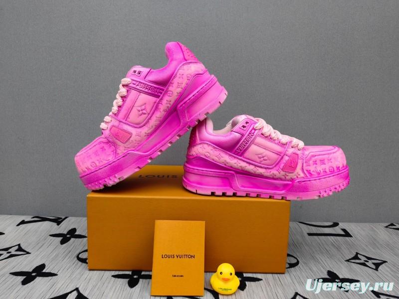2025 Women Louis Vuitton Pink Leather Sneakers