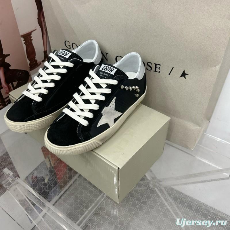 2025 Women GGDB Black White Leather Suede Star Sneakers