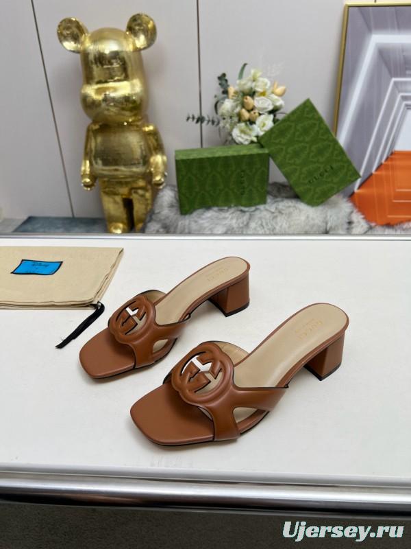 2025 Gucci Brown Leather Slippers MJ00190