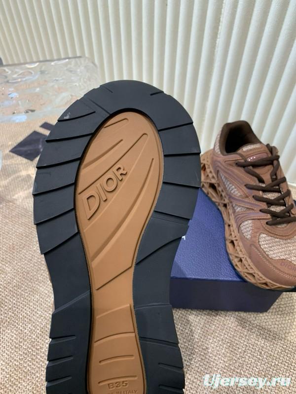 2024 Unisex Dior Brown Mesh Leather Sneakers MJ00400