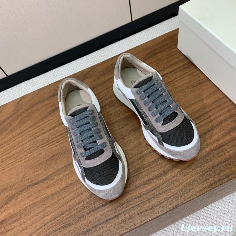 2025 Unisex Brunello Cucinelli Black Grey White Suede Leather Casual Sneakers LY