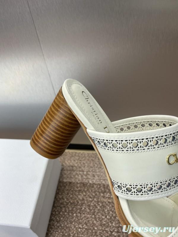 2025 Women Dior White Leather Slide Sandals