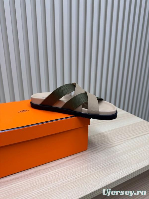 2025 Slippers Hermès Beige Green Rubber Slippers