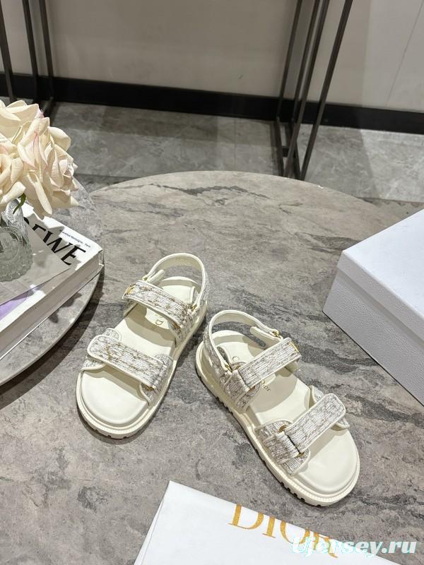 2025 Women Dior White Fabric Leather Sandals KFY00300