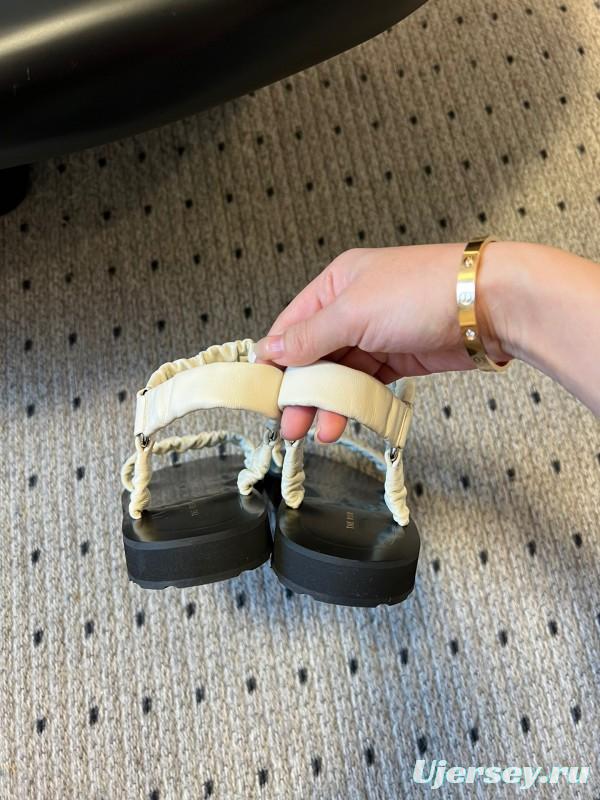 2025 Women The Row White Leather Flat Sandals