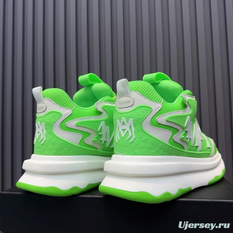 2024 Unisex Amiri Green White Mesh Leather Sneakers MJ00410