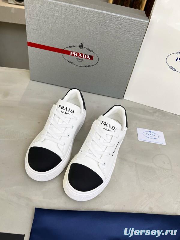 2024 Unisex Prada White Black Leather Sneakers MJ00310