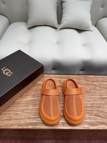 2025 UGG Brown Leather Mesh Slippers KFY00220