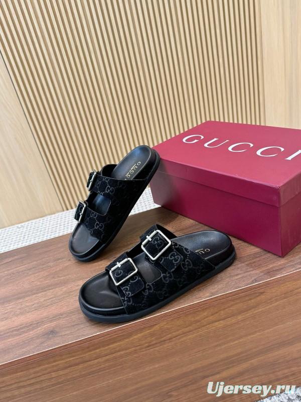 2025 Women Gucci Black Suede Leather Sandals LY00260