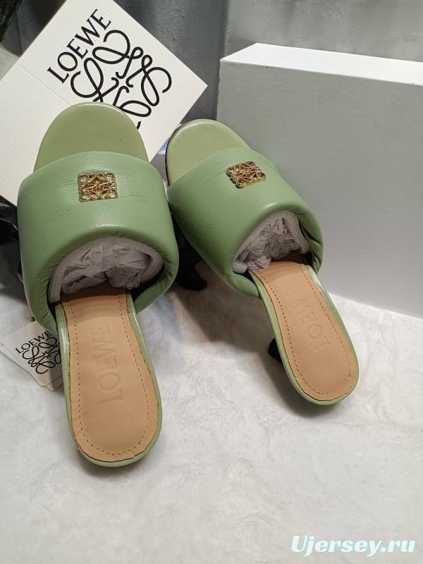 2025 Women Loewe Green Leather Slippers