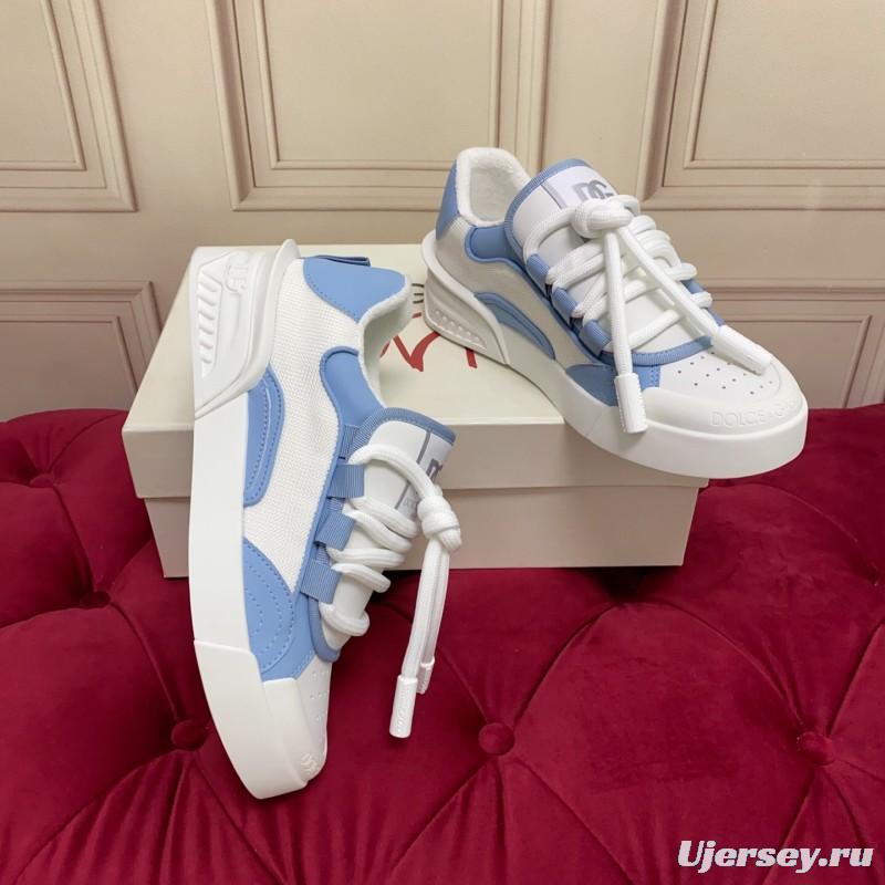 2025 Women Dolce & Gabbana White Blue Mesh Leather Sneakers