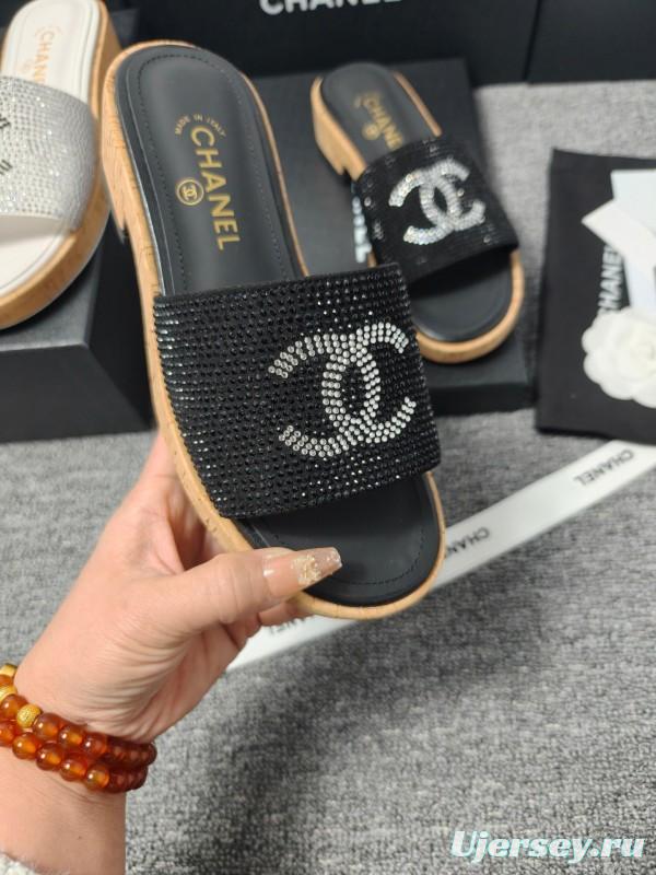 2025 Slippers Chanel Black Crystal Women