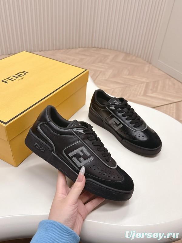 2025 Men Fendi Black Leather Sneakers LY00360(M)