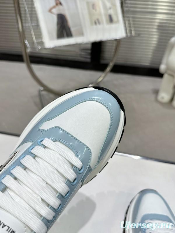 2025 Women Prada Light Blue White Leather Sneakers KFY00310