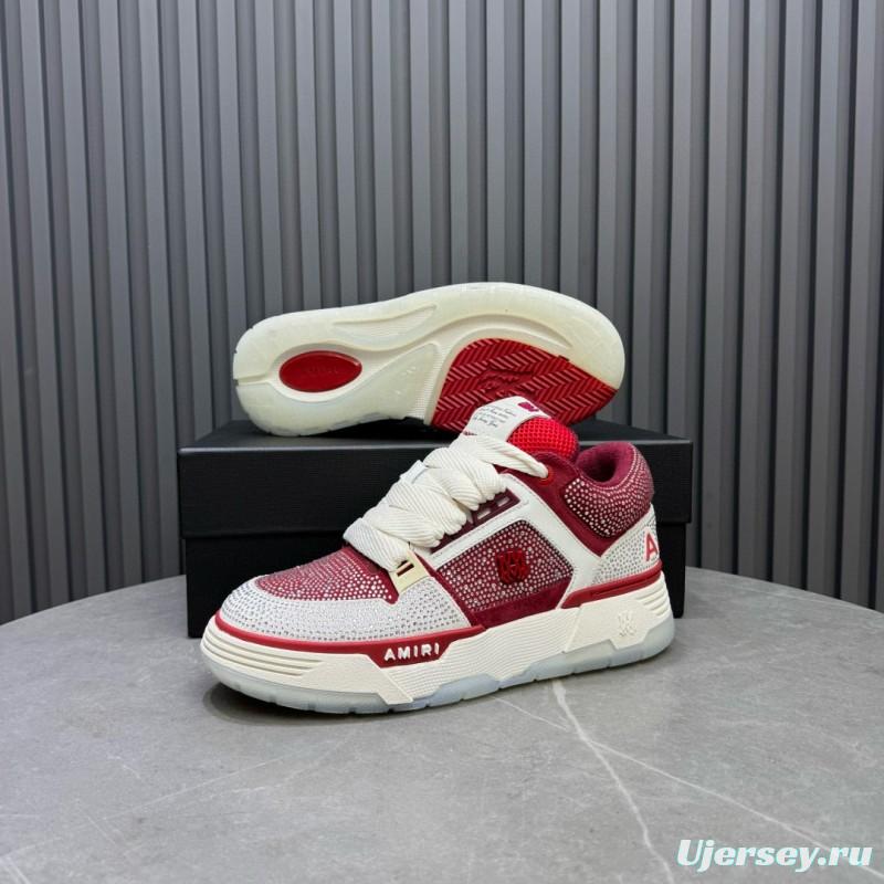 2024 Unisex Amiri Red White Leather Mesh Sneakers MJ00410