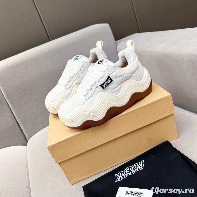 2025 Unisex HEYDAY White Brown Canvas Leather Wave Sneakers KFY00260