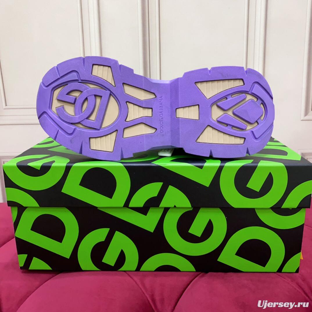 2025 Women Dolce & Gabbana White Purple Beige Mesh Leather Sneakers LY00340