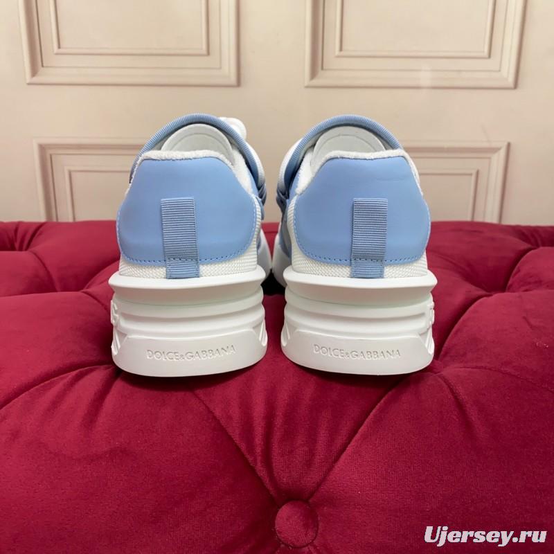2025 Women Dolce & Gabbana White Blue Mesh Leather Sneakers