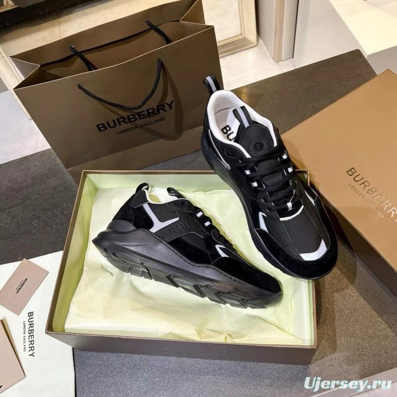 2025 Unisex Burberry Black White Leather Suede Sneakers MJ00380