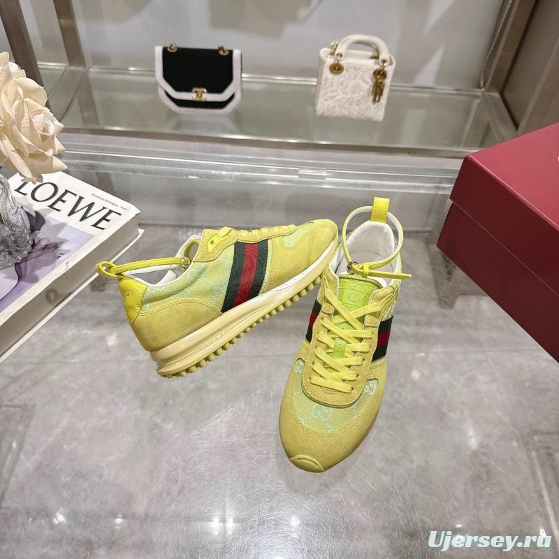2025 Women Gucci Yellow Suede Fabric Sneakers LY00340