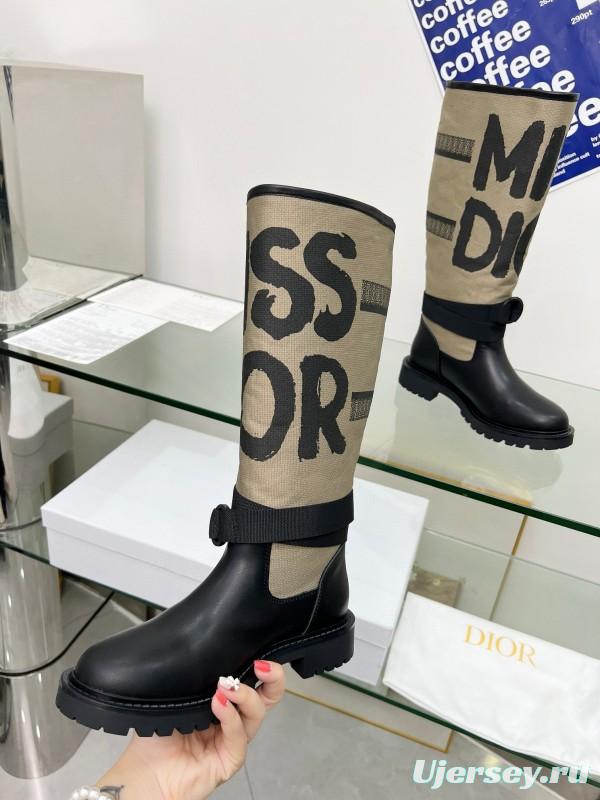 2024 Women Dior black beige leather canvas boots MJ00350