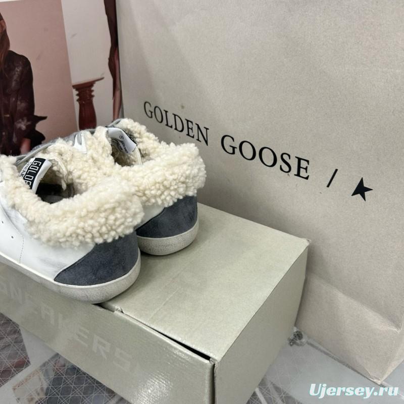 2025 Women GGDB White Gray Shearling Leather Sneakers
