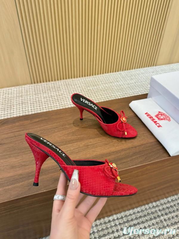 2025 Women VERSACE Red Leather Heels LY00250
