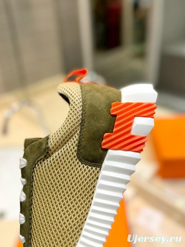2024 Unisex Hermès Khaki Beige Suede Mesh Sneakers MJ00320