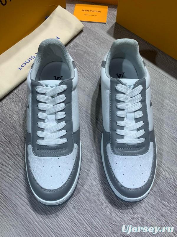 2024 Unisex Louis Vuitton White Grey Calfskin Leather Sneakers MJ00380