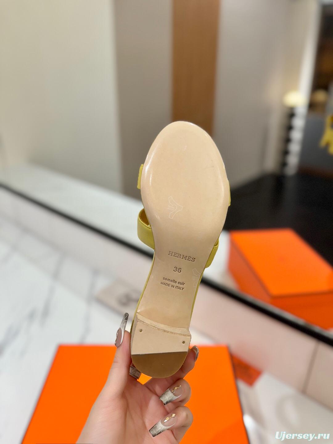 2025 Women Hermès Yellow Leather Sandal