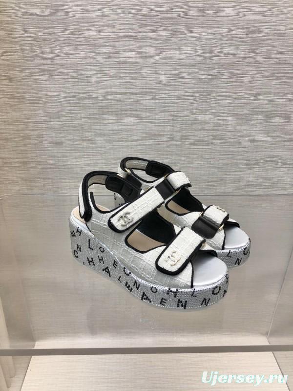 2025 Women Chanel White Black Leather Sandals Platform LY00330