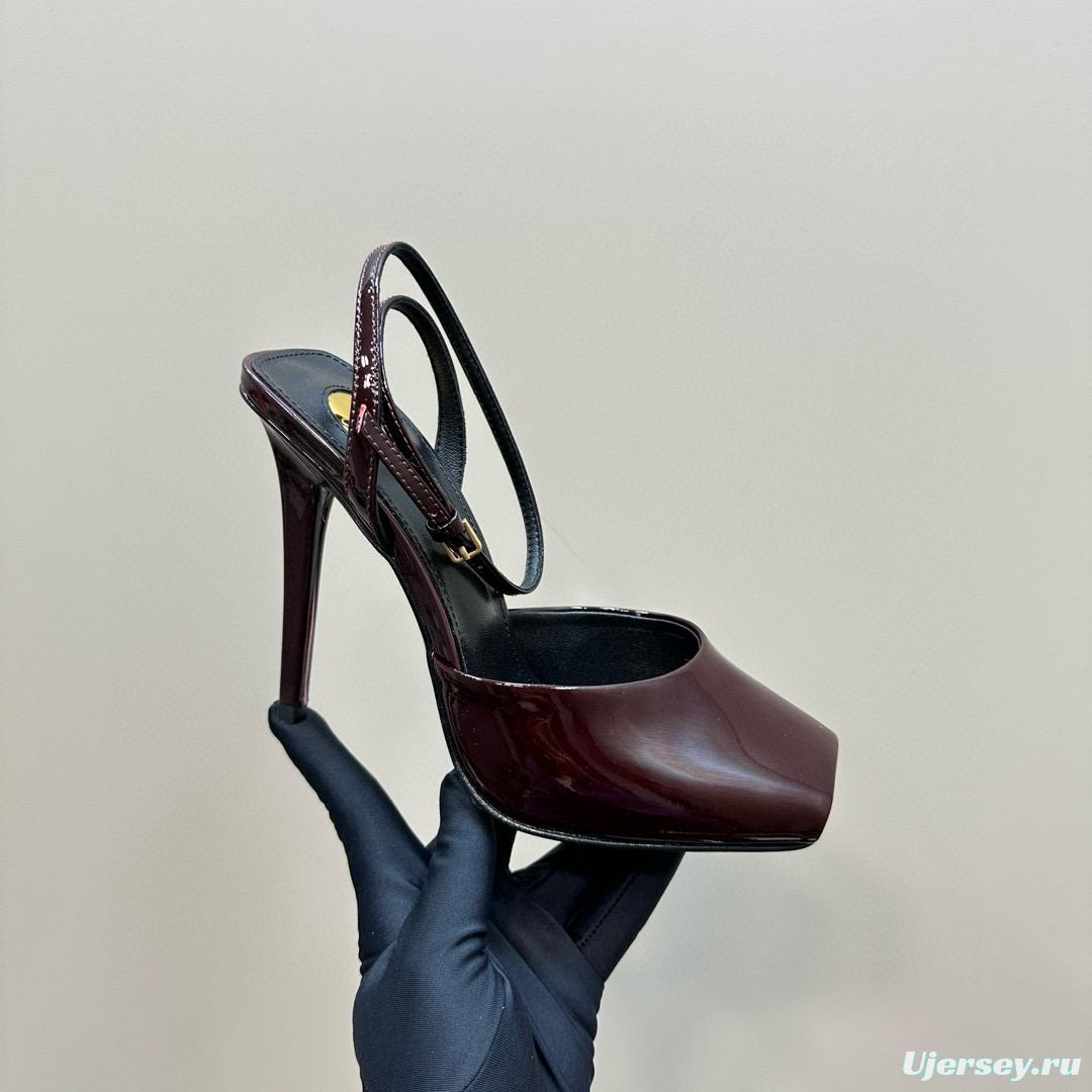 2025 Women Yves Saint Laurent Burgundy Leather Slingback Pumps