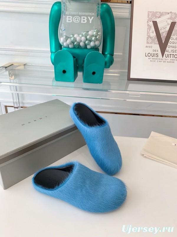 2024 Women Marni Blue Horsehair Slippers