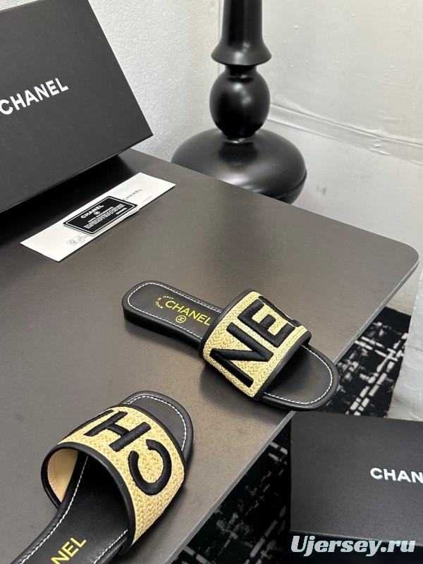 2025 Slippers Chanel Yellow Black Fabric Slide