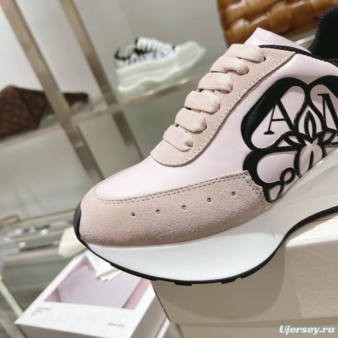 2024 Women Alexander McQueen Pink Black Leather Suede Sneakers MJ00370