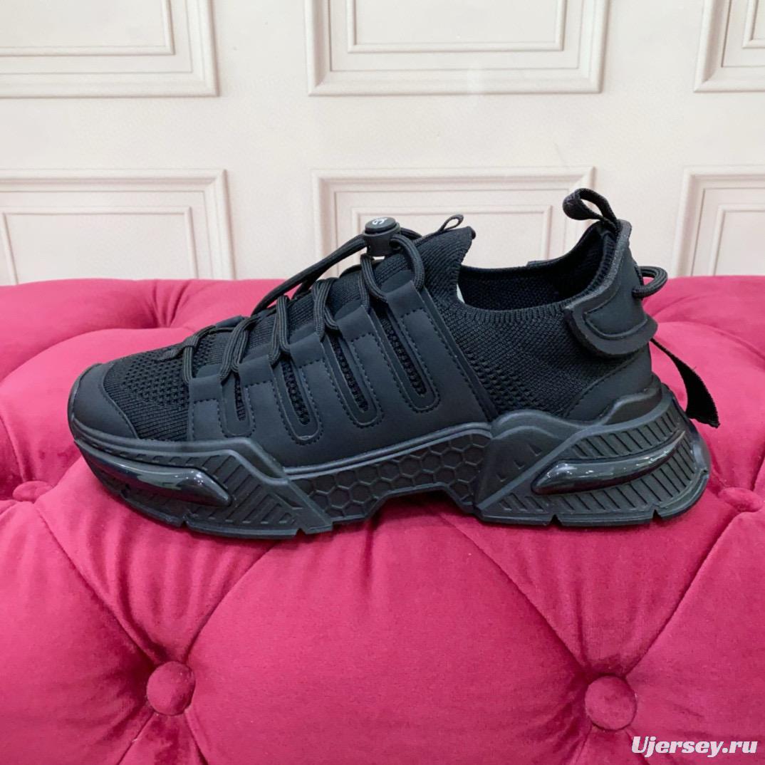 2024 Unisex Dolce & Gabbana Black Knit Leather Sneakers