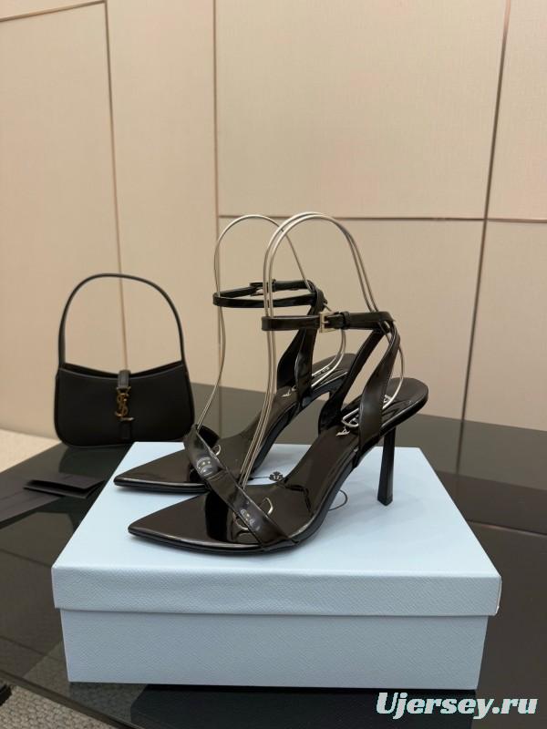 2025 Women Prada Black Leather Heels KFY00290