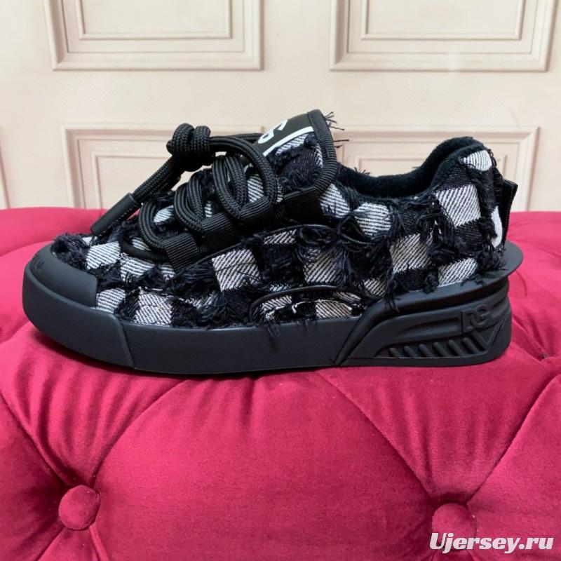 2024 Unisex Dolce & Gabbana Black White Wool Leather Sneakers MJ00340