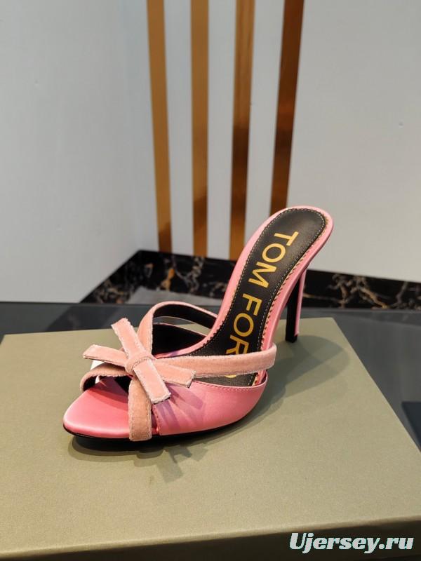 2025 Women TOM FORD Pink Velvet High Heel Backless Sandals KFY00290