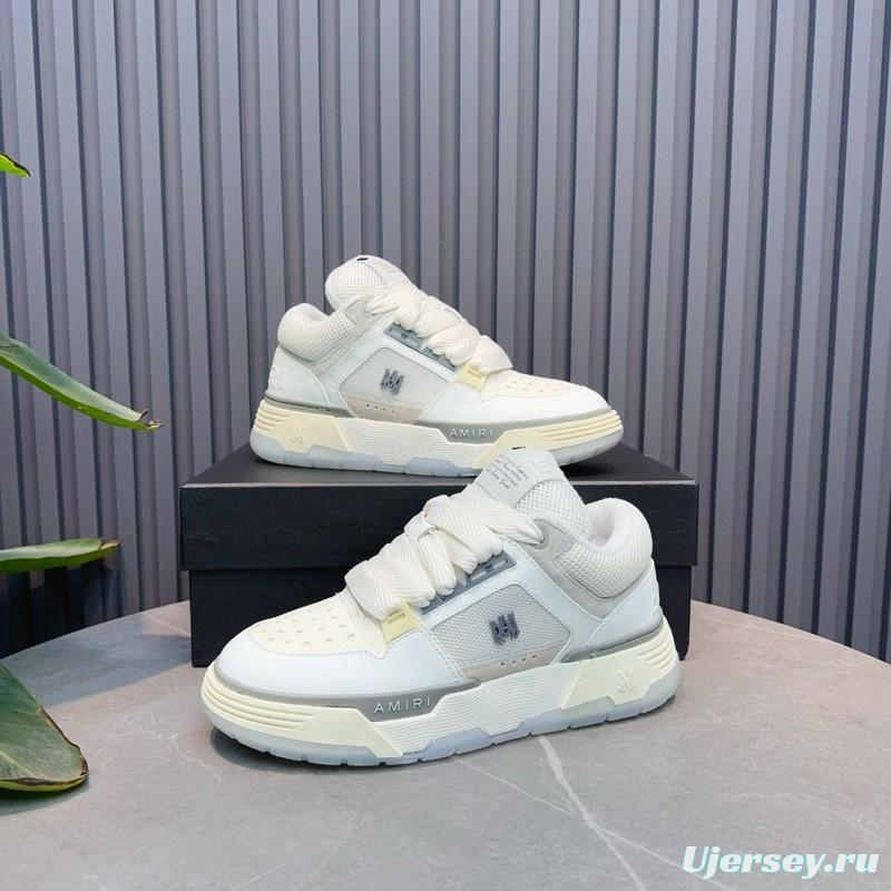 2024 Unisex Amiri White Beige Leather Mesh Sneakers MJ00360
