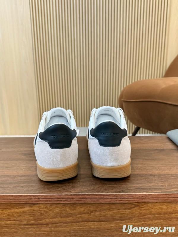 2025 Men TOM FORD White Black Suede Leather Sneakers